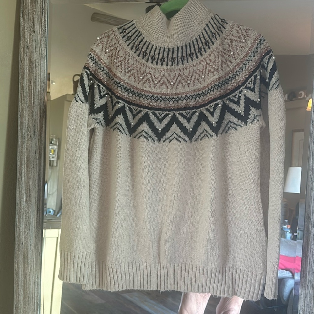 Loft large Fairy Isle mock neck sweater